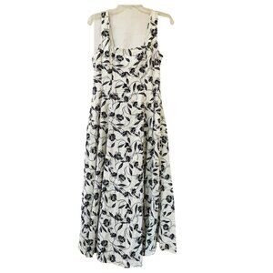 Tahari Midi Linen Dress Womens 6 Floral Boho Party Sundress Cottage Square Neck